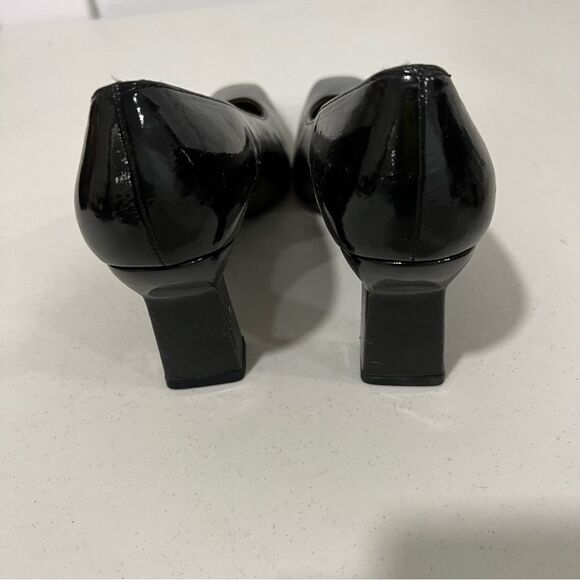Stuart Weitzman Black Patent Leather Square Toe Block Heels Size 6.5 B - Picture 5 of 6